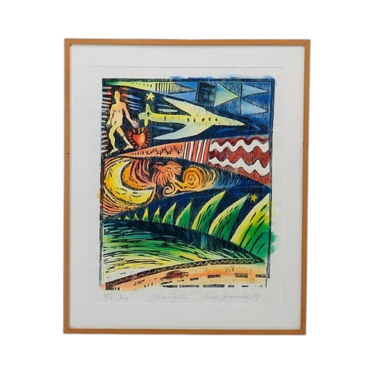 Basia Smolnicki 'Moving On' Hand Coloured Woodblock, 1987