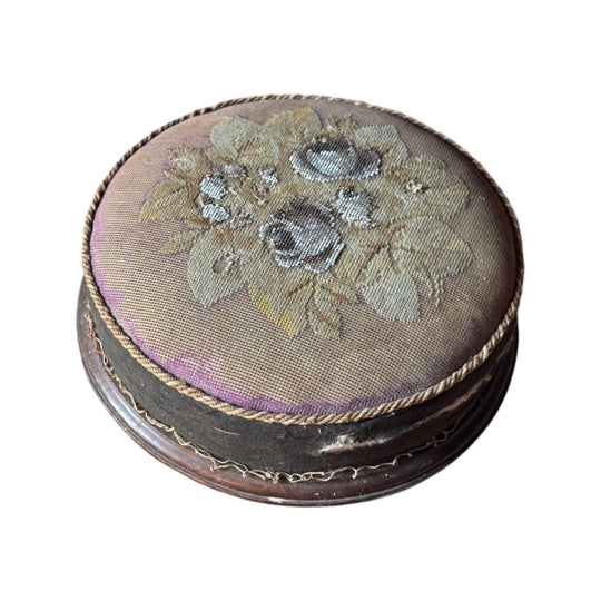 Antique Victorian Footstool with Original Beaded Tapestry Upholstery