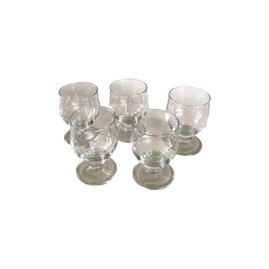 Vintage Glass Goblets – Set of Five with Slight Tulip-Shaped Bowls, 11 cm