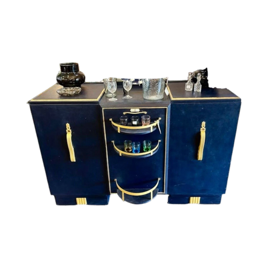 Nathan Furniture Art Deco Bar Cabinet – Refurbished in Navy and Gold with Patent Feature