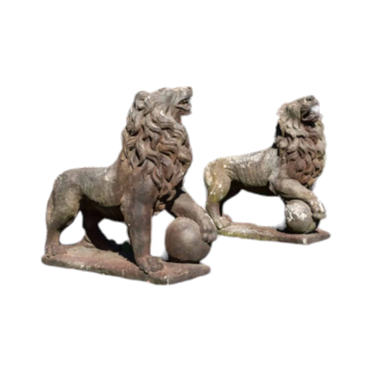 Pair of 20th century stone lion statues