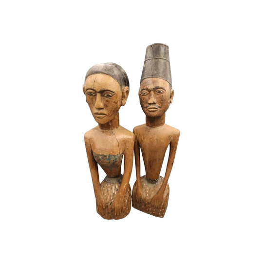Antique Loro Blonyo Pair, Central Java, Indonesia – Painted Hardwood (Likely Teak)