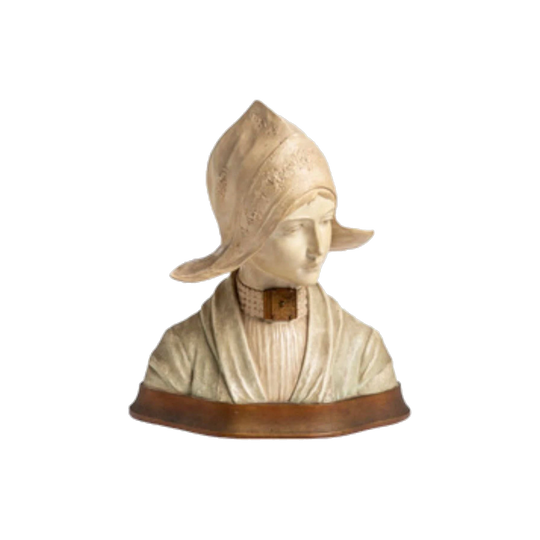 Art deco French painted terracotta bust of a young maiden