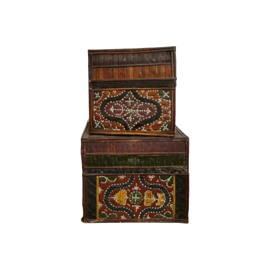 Sasak Lontar Bamboo Beaded Storage Boxes, Lombok, Indonesia, 1920–1940