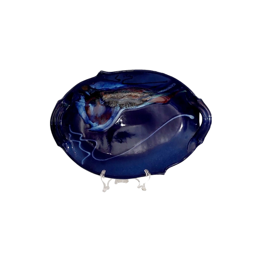 One Tree Hill Pottery Handled Tray in Blue Tones, Signed