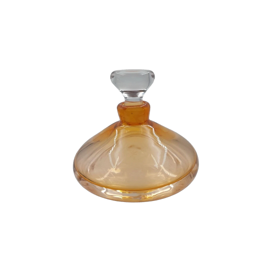 Vintage Pauline Delaney Honey Amber Art Glass Perfume Bottle with Clear Stopper, Signed