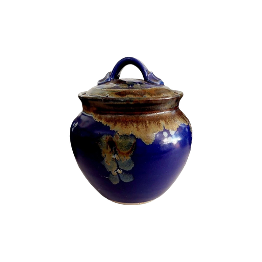 Tony Barnes Set of Three Graduated Pottery Canisters – Deep Blue with Abstract Floral Decoration