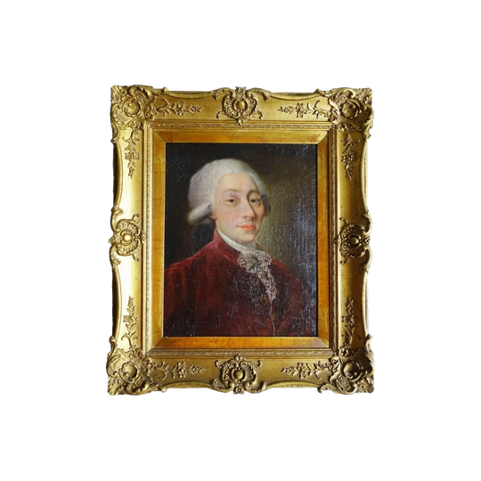 Portrait of a French Nobleman, 18th-Century French Oil on Relined Canvas, in the Style of Michel Hubert-Descours, Early 19th-Century Gilt Frame (41 x 54 cm)