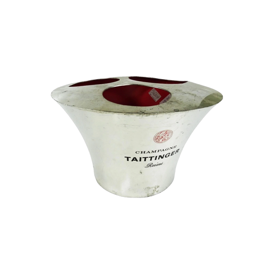 Taittinger French Champagne Bowl/Bucket, Large, Chrome Steel/Pewter, Red-Lined Interior, for Three Magnums (CB165)