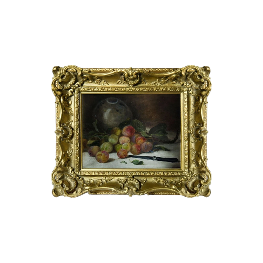 Antique French Still Life Oil Painting of Damsons, Late 19th to Early 20th Century, Signed, Gilt Frame