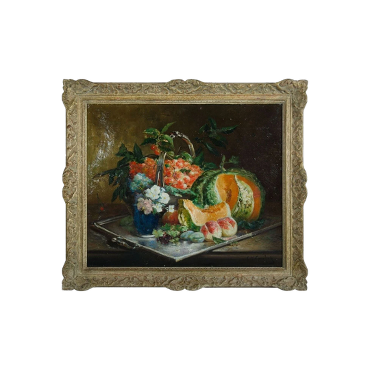 Eugene Henri Cauchois Antique French Still Life Oil on Canvas, Signed, Gilt Frame