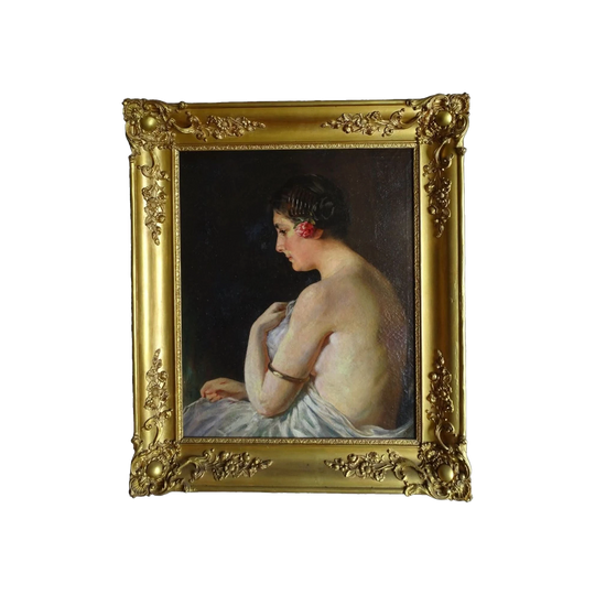 Antique Portrait of a Lady, Oil on Canvas, Possibly French, Mid-19th Century, Unsigned, Period Gilt Gesso Frame