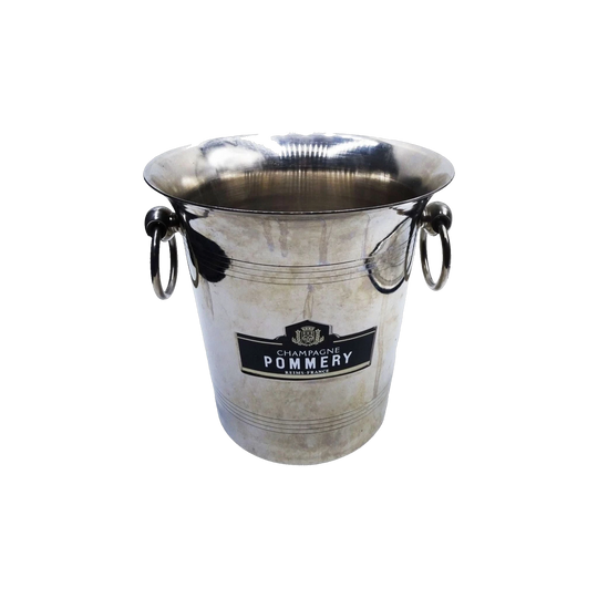 Pommery French Champagne Ice Bucket – Vintage Chrome-Finished, Heavy-Gauge with Drop Ring Handles, 21 cm