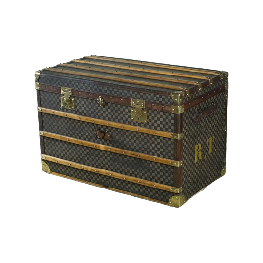 Antique French Damier Checkerboard Steamer Trunk, Unlabelled – LV 81, Brass Hardware