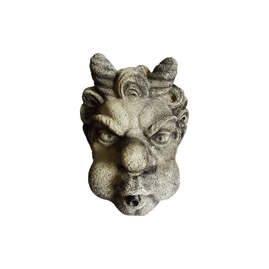 Cast Stone Devil Garden Fountain Head with Fitted Copper Spout