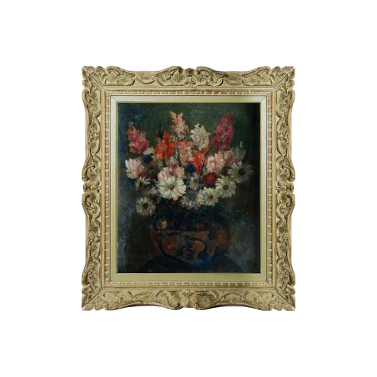 Antique French Impressionist Still Life of Flowers, Oil on Canvas, Period French Washed Frame (Unsigned)