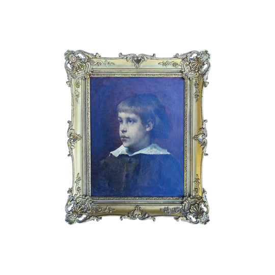Marius Roy (1833–1921) – Antique French Portrait of a Boy, Signed Oil on Canvas in Original Gilt Frame