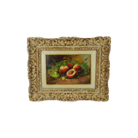 Roger Godchaux (1878–1958) French Still Life with Peaches, Oil on Panel, Signed, in Period French Frame