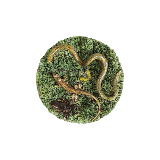 Antique Caldas Palissy Majolica Plate with Reptiles and Bugs – MAJ 67