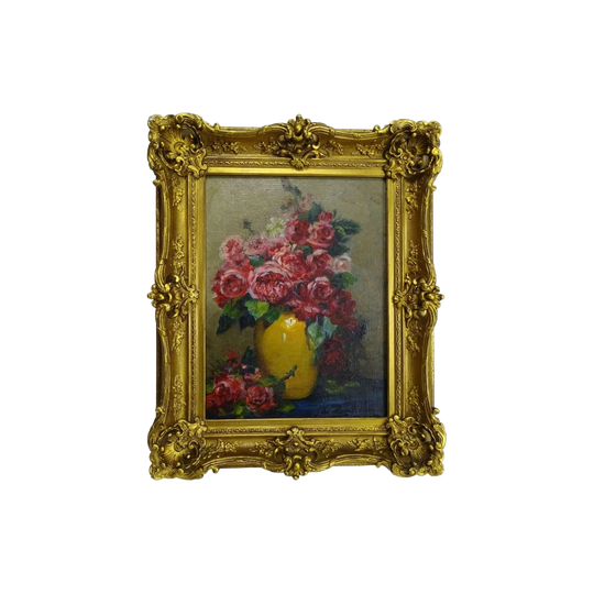 Antique French Impressionist Still Life Oil on Canvas by Jane de Monchenu-Lavirotte (19th–20th Century), Original Gilt Frame