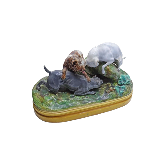 Rare Antique English Majolica Hunting Figure Group by T.C. Brown Westhead Moore & Co., After P.J. Mene, Signed