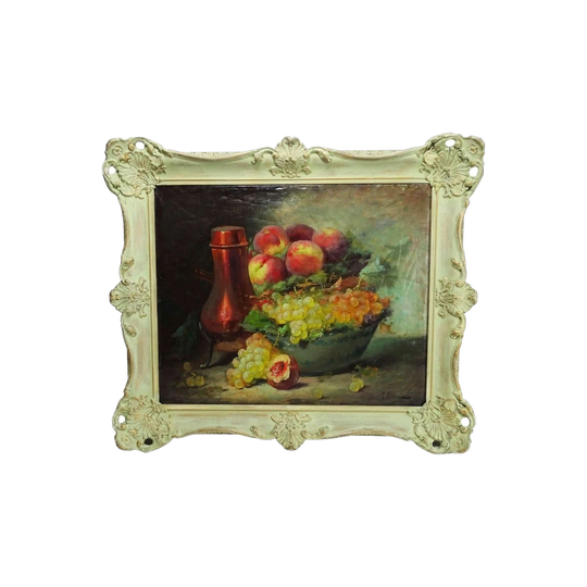 Antique French Still Life Oil on Canvas, Signed "Lebrun", 19th–20th Century, French-Washed Frame