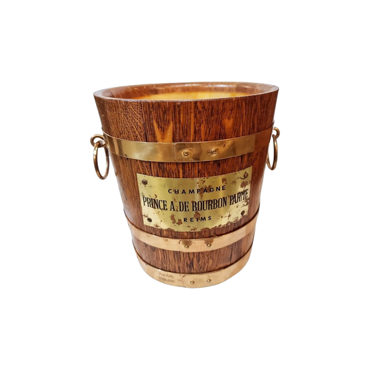 Vintage French Oak Champagne Ice Bucket, Prince de Bourbon Parme, Metal Liner