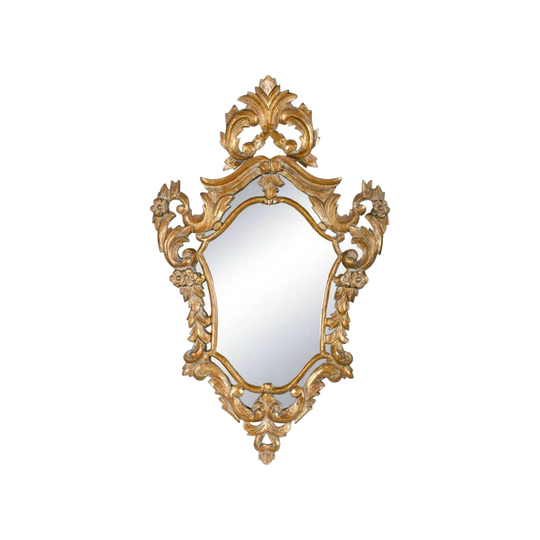 Antique Italian/French Baroque-Style Carved Giltwood Wall Mirror, 80 cm H
