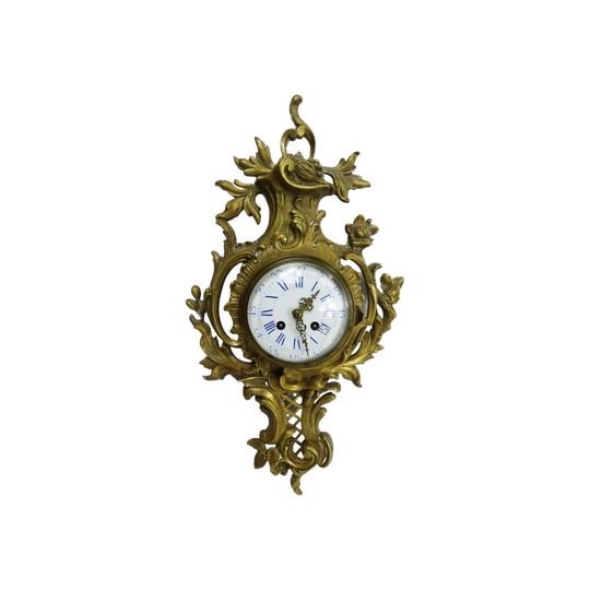 Antique French Gilt Bronze Wall Clock with Key and Pendulum, 53 cm H