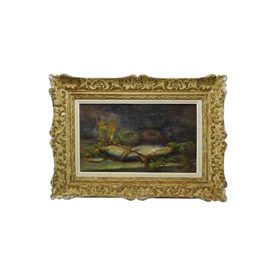 Jean Vassal (1902–1986), Antique French Still Life of Fish, Oil on Canvas, Signed, Original Frame