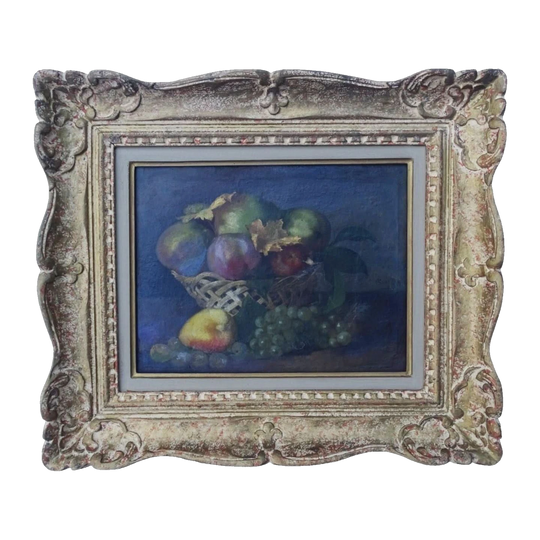 Antique French Still Life of Fruit, 1857, Oil on Paper on Panel, Monogram Signed, Period French Frame