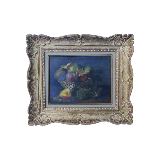 Antique French Still Life of Fruit, 1857, Oil on Paper on Panel, Monogram Signed, Period French Frame