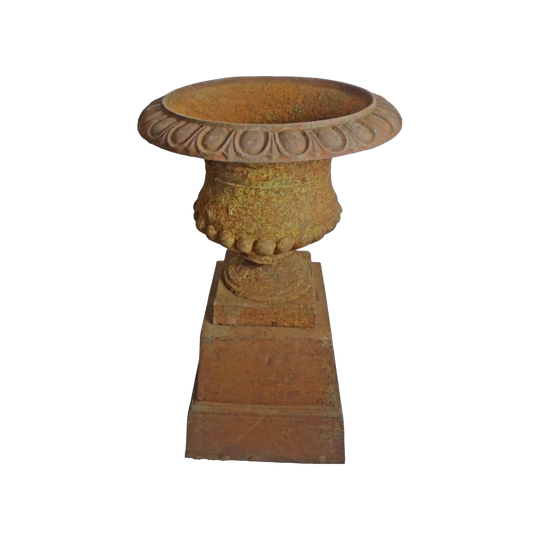 Large Mid-20th Century Cast Iron Garden Urn on Stand Jardiniere