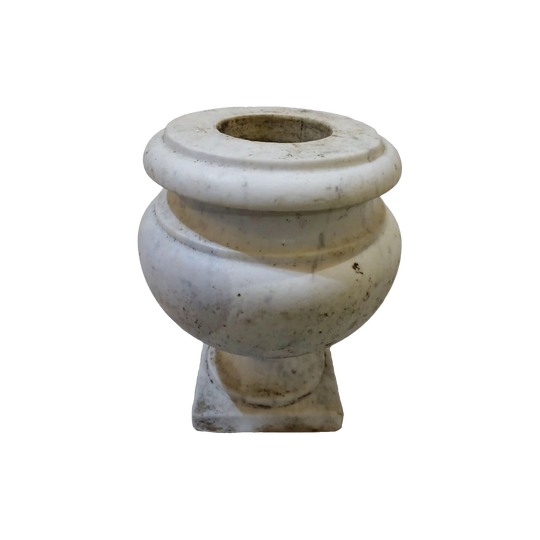 Antique Italian Carrara Marble Urn, Squat Form