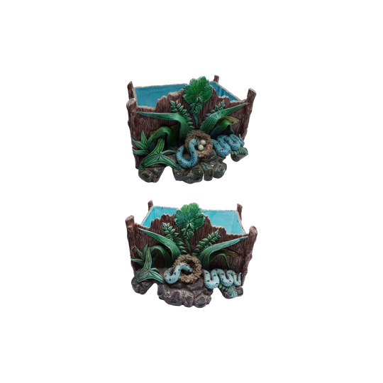 Pair of Antique Hugo Lonitz Palissy-Style Majolica Jardinieres