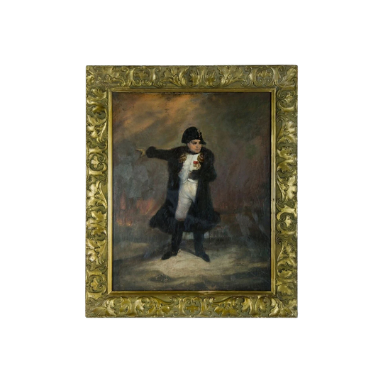 Antique French Oil Painting — Napoleon Bonaparte in Battle, Early 19th Century