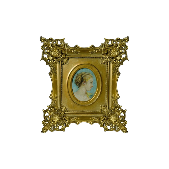 Antique French Miniature Oval Portrait ‘Flora’ – Oil on Canvas on Panel, Gilt Frame