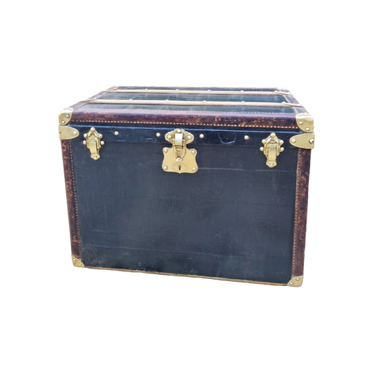 Antique French Goyard of Paris Black Canvas Steamer Trunk, c. 1900