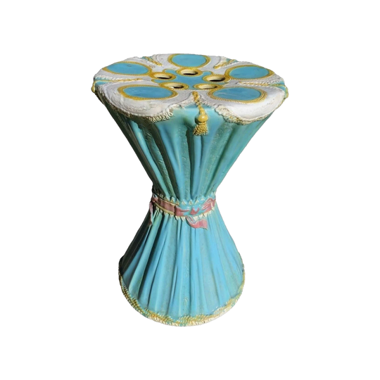Antique George Jones Majolica Seat, c. 1875 – Egg-Blue Glaze, Draped Fabric Design