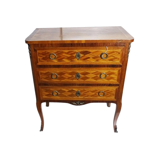 Antique French Three-Drawer Marquetry Commode Chest