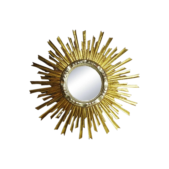 Antique French Carved Gilt-Wood Sunburst Mirror, 65 cm Diameter