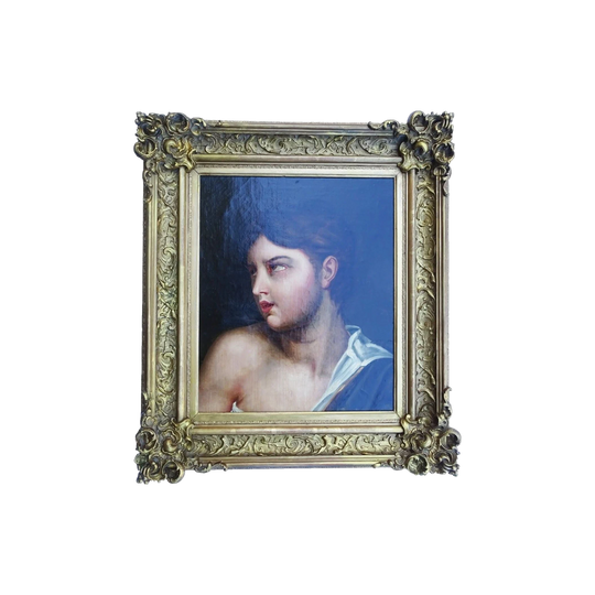 French or Italian School Portrait of a Boy, 18th–19th Century, Oil on Canvas Laid on Panel, in the Style of Théodore Lévigne, 19th-Century Gilt Frame