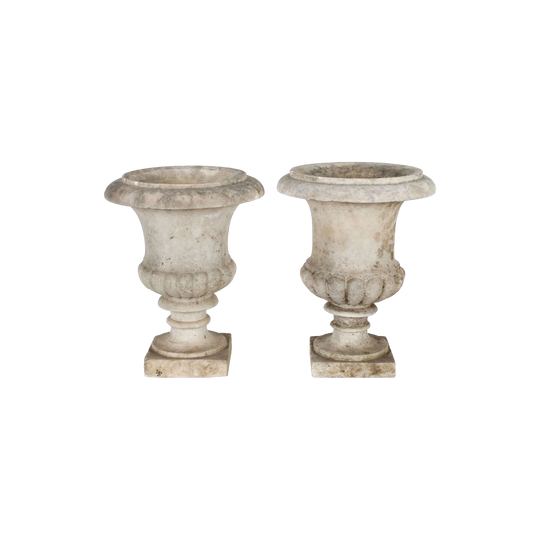 Pair of Antique Italian Carved Marble Urns