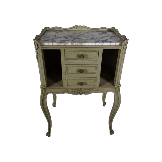 Early 20th-Century French Provincial Painted Cabinet / Bedside Table with Marble Top