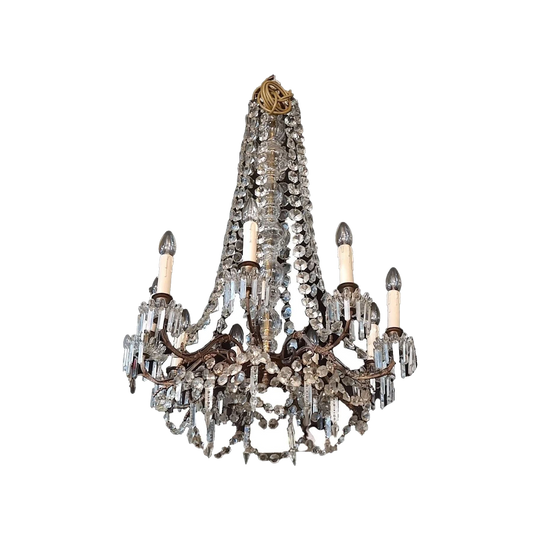 Antique French 9-Light Crystal Chandelier, c. 1900