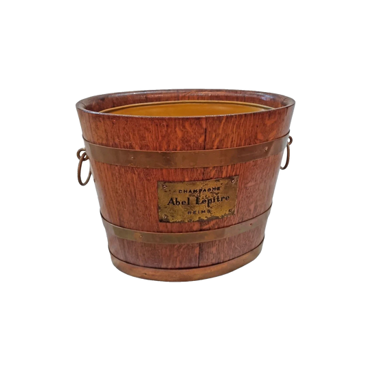 Antique French Oak Multi-Bottle Champagne Bucket – Barrel-Segmented, Brass-Bound, Removable Liner