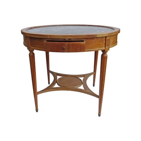 Antique French Round Games Table with Black and White Marble Top, Side Drawers and Drinks Slides