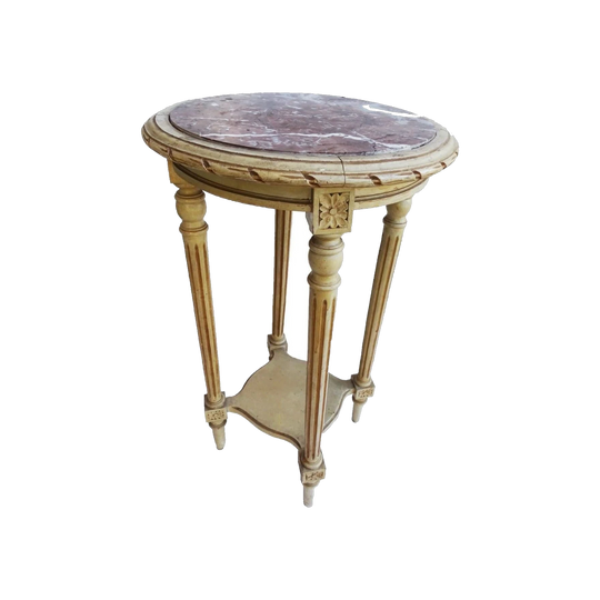 Antique French Provincial Style Painted Side Table with Rouge Marble Top