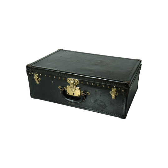 French Early 20th-Century Louis Vuitton Black Vuittonite Suitcase/Trunk with Brass Hardware