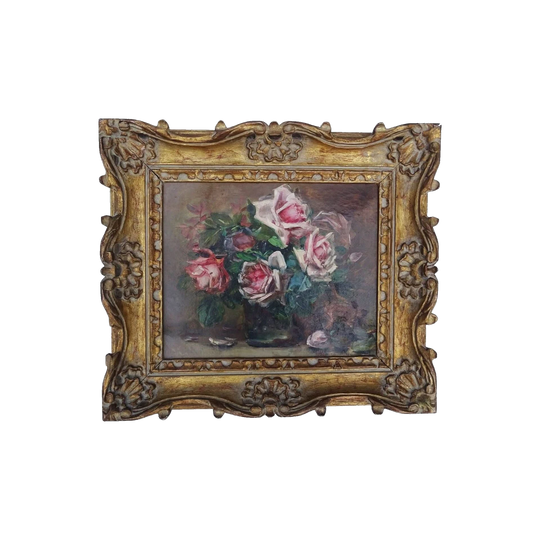 Antique French Still Life Oil Painting of Roses, Signed ‘Moreau’, Attributed to Etienne A. Moreau (1859–1927)